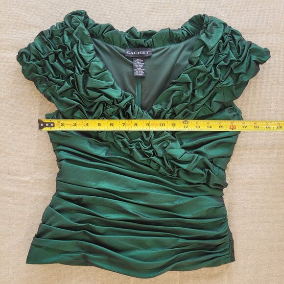 Emerald Green V Neck Bodycon Top. Back Zipper. 6. Cachet. - Picture 5 of 16